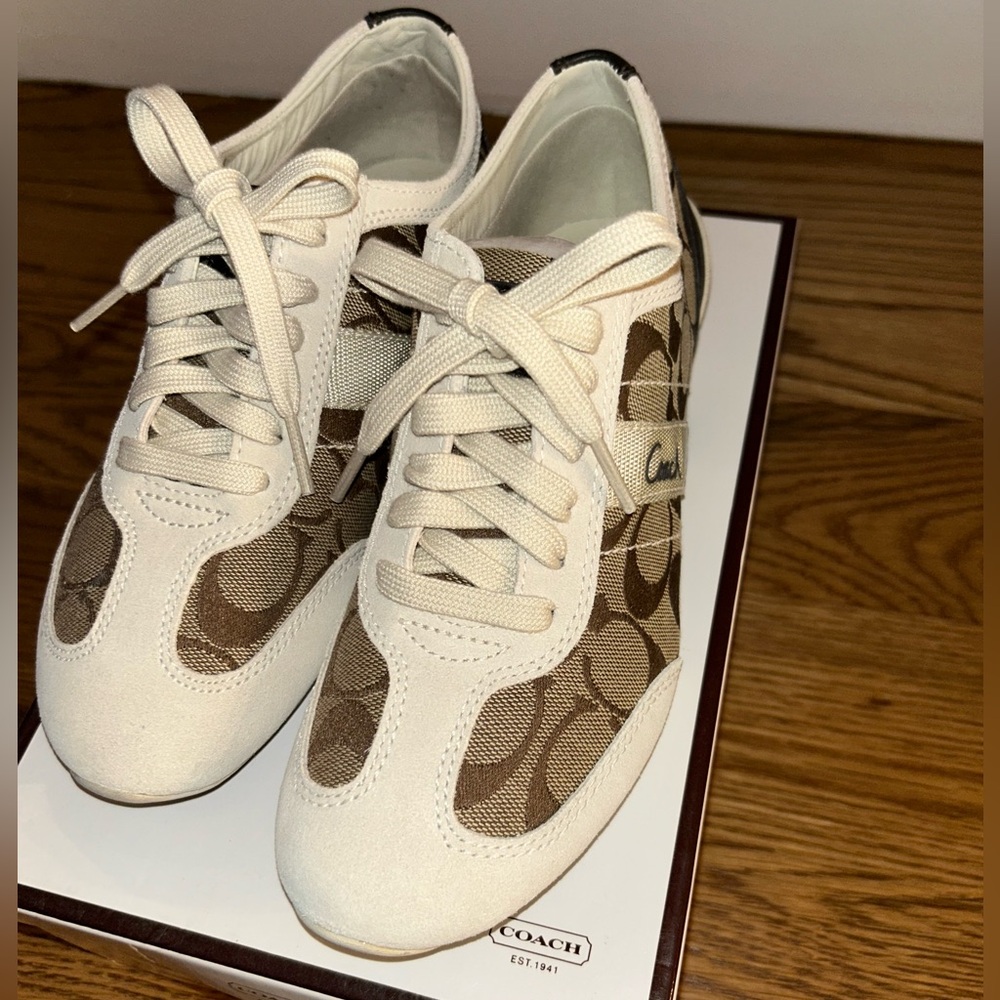 Coach Cream and Brown Retro Sneakers